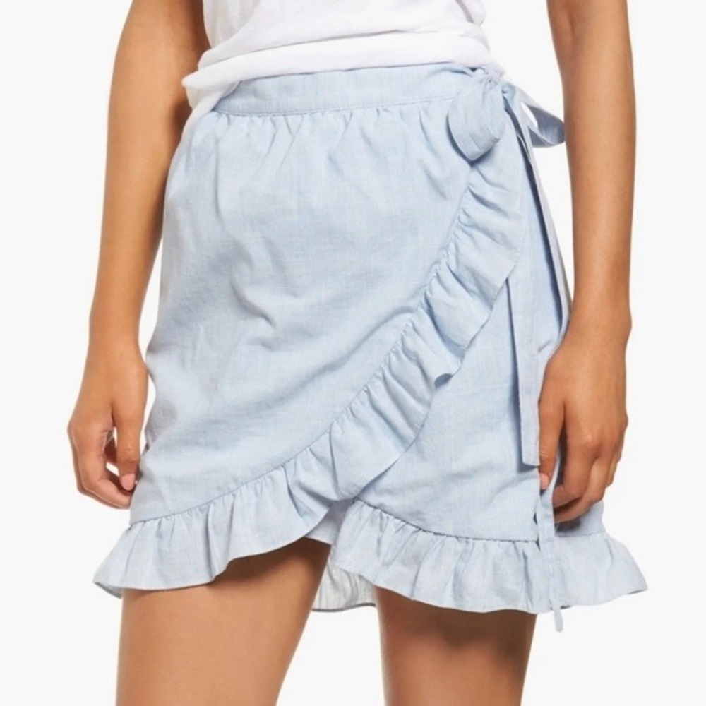 Madewell Women's Light Blue Ruffle Wrap Mini Skirt Tie Waist Casual